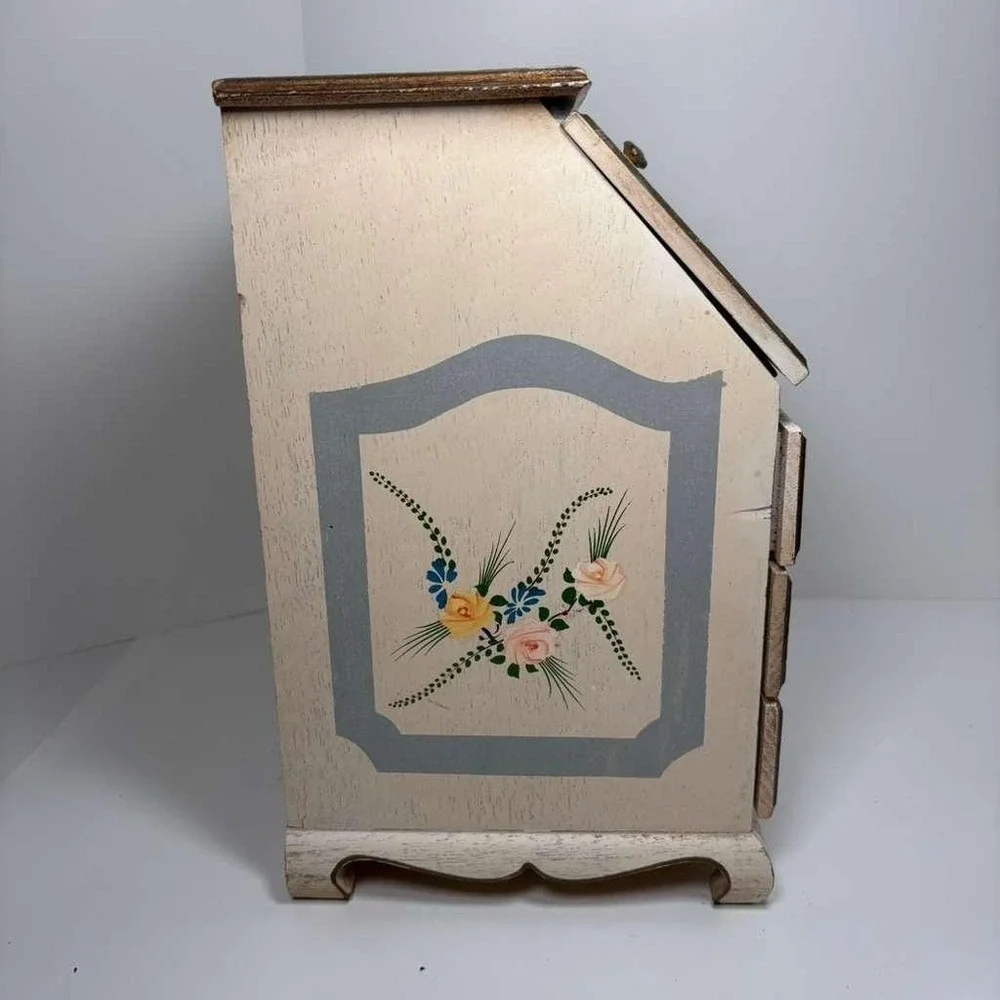 VTG Andrea by Sadek hand-painted wooden‎ jewelry music box cream floral design